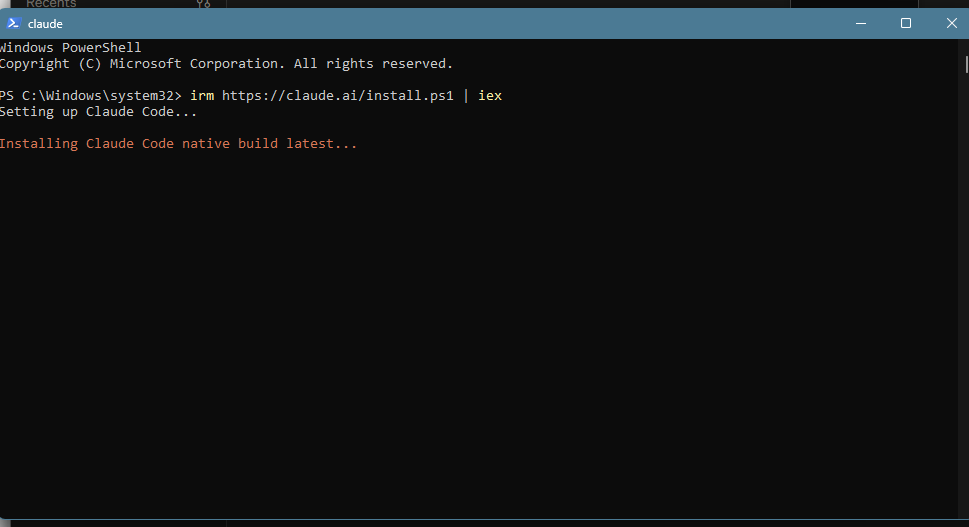 Admin PowerShell running the install script mid-progress