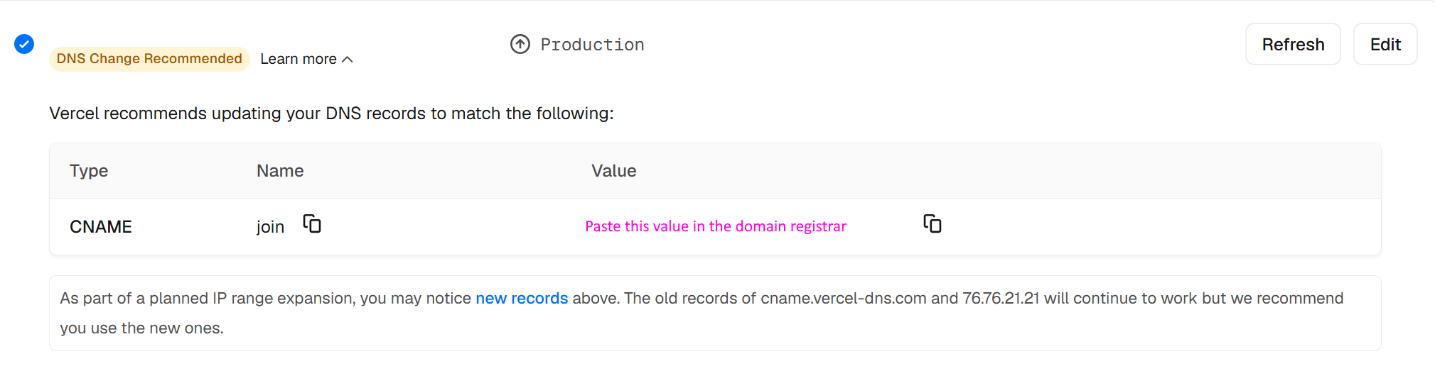 CName value in Domain registrar