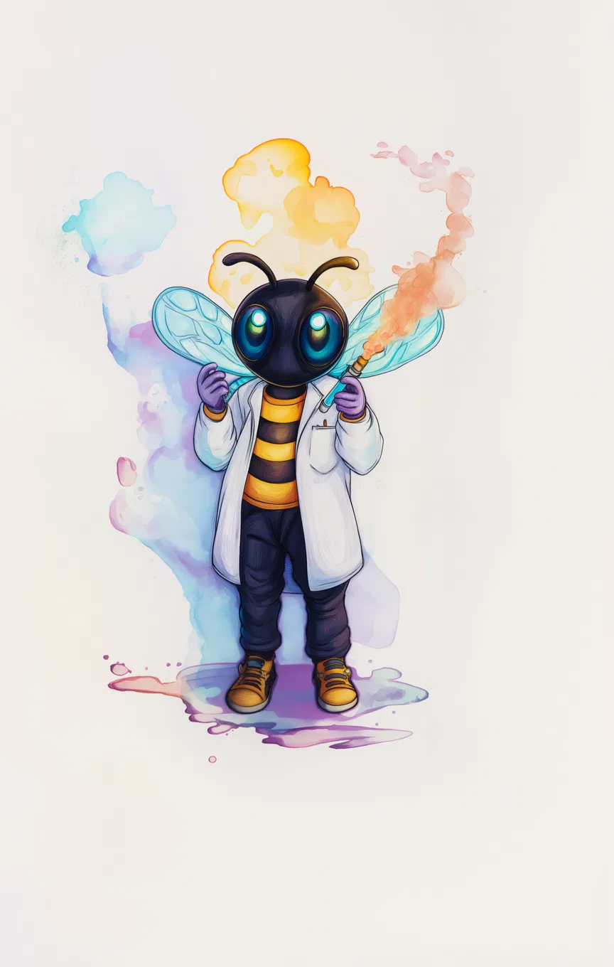 Midjourney v6.1 — abeille scientifique aquarelle