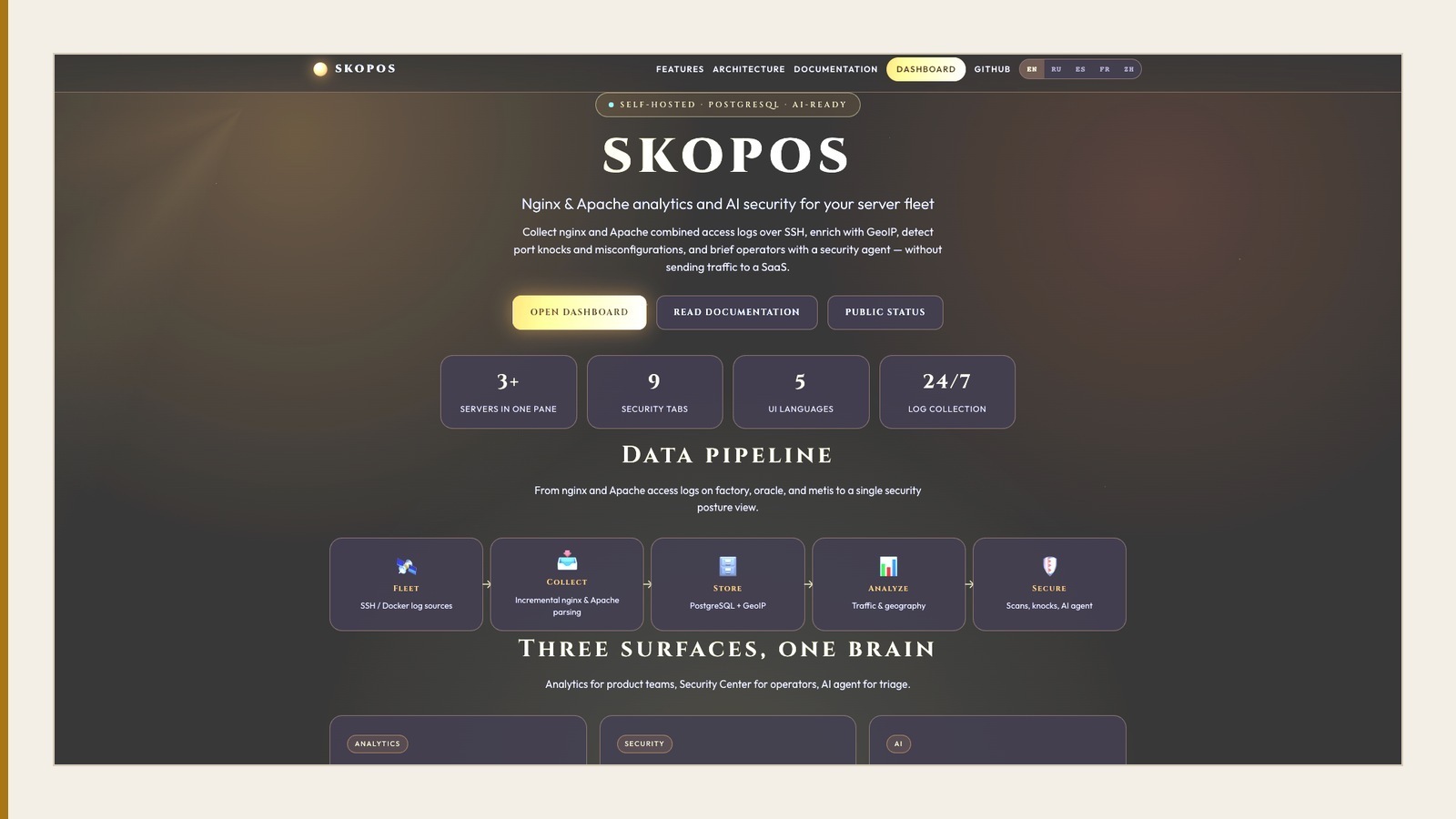 SKOPOS landing — English UI, EN language selected