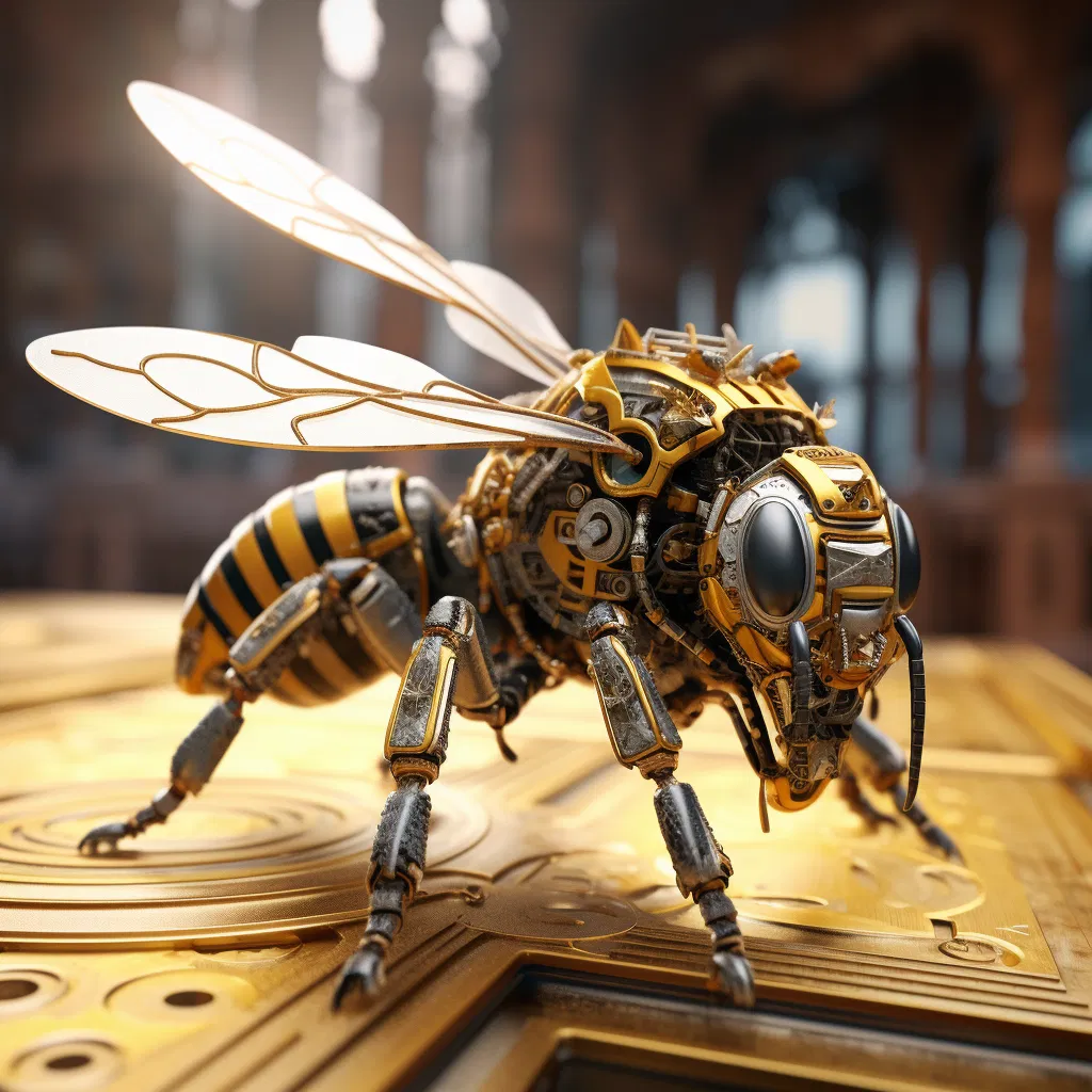 Midjourney v5 — abeille mécanique steampunk
