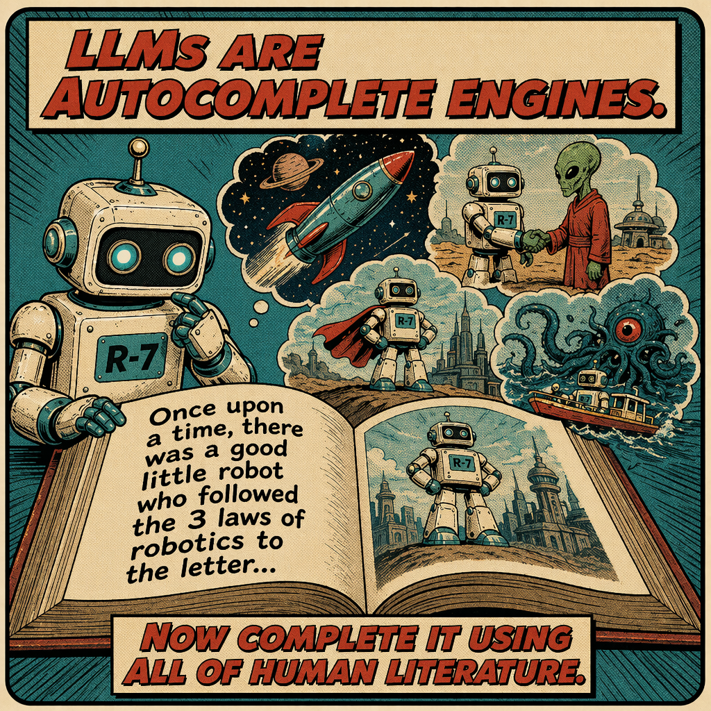 Panel 3 - LLMs are autocomplete engines. Now complete it using all of human literature.