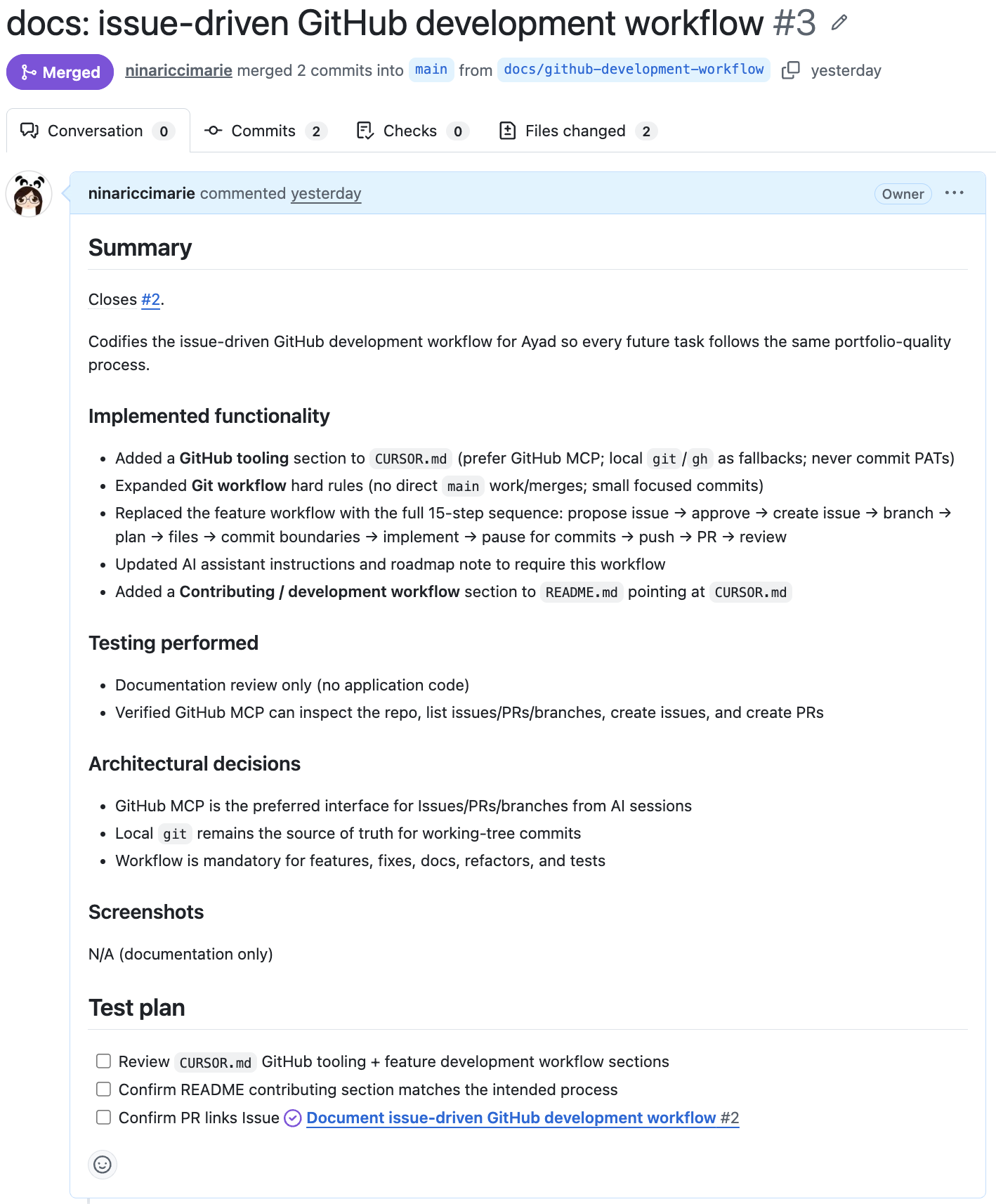 a screenshot of a GitHub Issue showing the description, scope, and acceptance criteria